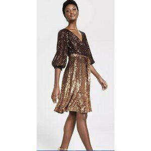 DKNY Brown Ombre Sequin Dress Tie Belt Size 4 NEW